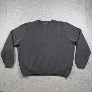 Vintage Eddie Bauer Sweater Mens L Charcoal Gray Crew Neck Cotton Ribb Knit Fall